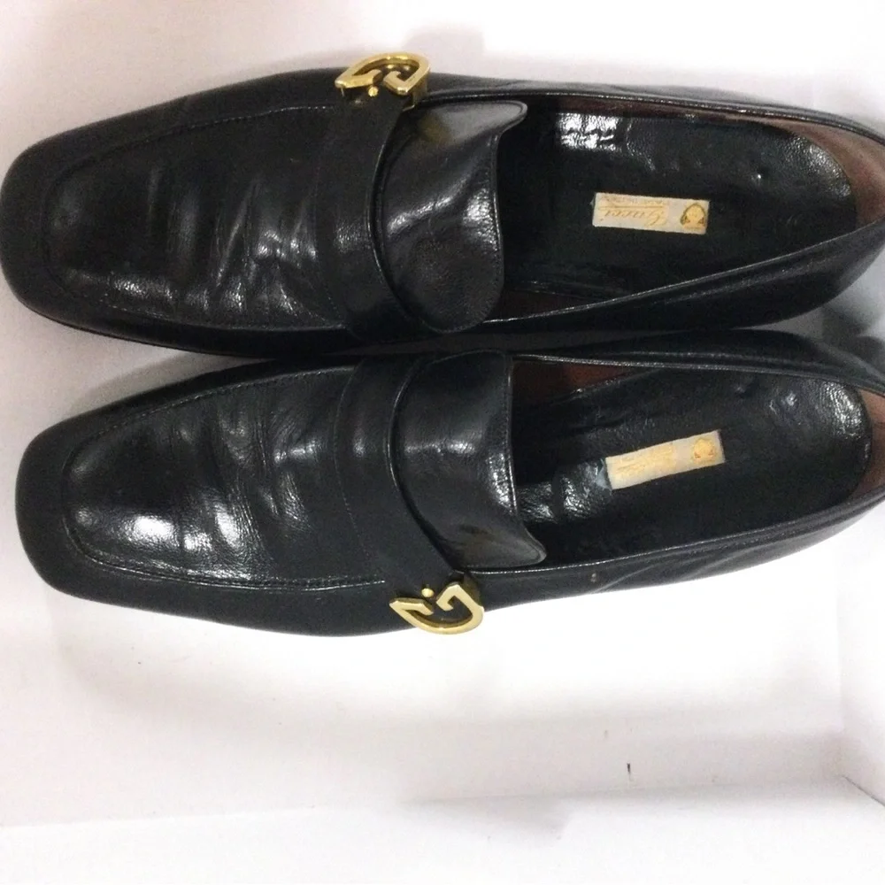 Gucci Black Leather Men's Oxford Loafers with Gold Hardware